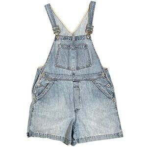 Vtg GAP Industrial Denim‎ Overalls Shorts Womens M Light Wash Distressed Y2K 90s